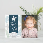 Invitation Deux étoiles de mer Marine Bleu 2e anniversaire Ph (Debout devant)