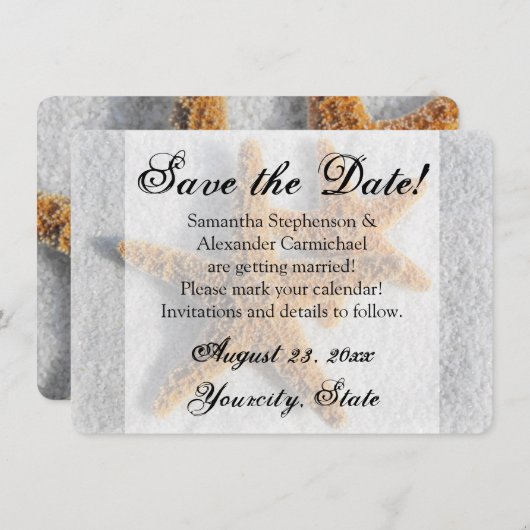 Invitation Deux étoiles de mer Sable, Plage Enregistrer la da (Devant / Derrière)