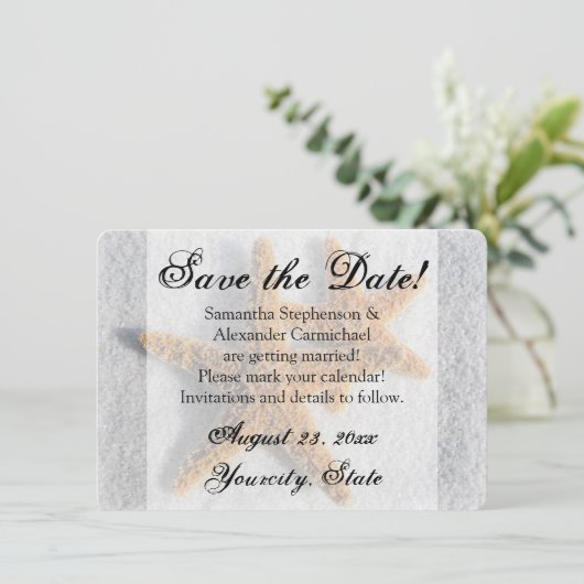 Invitation Deux étoiles de mer Sable, Plage Enregistrer la da (Debout devant)