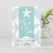 Invitation Deux étoiles de mer Turquoise 2e anniversaire (Debout devant)