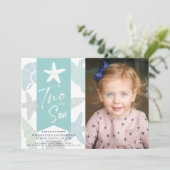 Invitation Deux étoiles de mer Turquoise 2e anniversaire Phot (Debout devant)