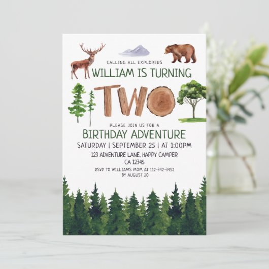 Invitation Deux Explorer Adventure Boys 2e anniversaire (Debout devant)