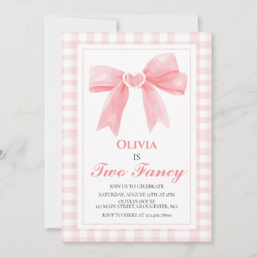 Invitation Deux Fancy Pink Bow précoce Coquette 2e anniversai (Devant)