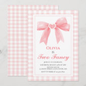 Invitation Deux Fancy Pink Bow précoce Coquette 2e anniversai (Devant / Derrière)