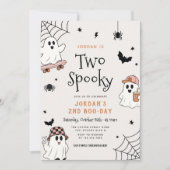 Invitation Deux fantômes effrayants d'Halloween pour un 2e an (Devant)