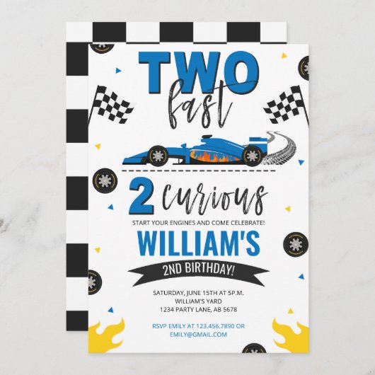 Invitation Deux Fast 2 Curieux Bleu (Devant / Derrière)