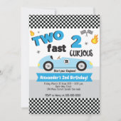 Invitation Deux Fast 2 Curieux Blue Racecar Boy Anniversaire (Devant)