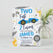 Invitation Deux Fast 2 Curious Bleu 2ème anniversaire Invitat (Debout devant)