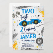 Invitation Deux Fast 2 Curious Bleu 2ème anniversaire Invitat (Devant / Derrière)