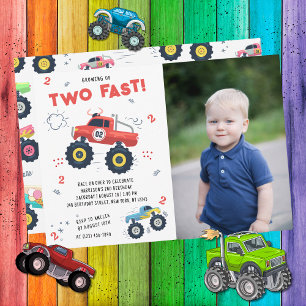 Invitation Deux Fast 2Birthday Kids Monster Car Truck Photo