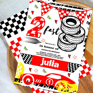 Invitation Deux Fast 2e fête d'anniversaire rouge course auto