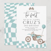 Invitation Deux Fast Blue Dirt Bike Boy 2e fête d'anniversair (Devant / Derrière)