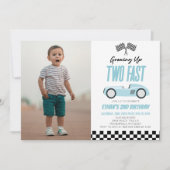 Invitation Deux Fast Blue Race Car 2e fête d'anniversaire (Devant)