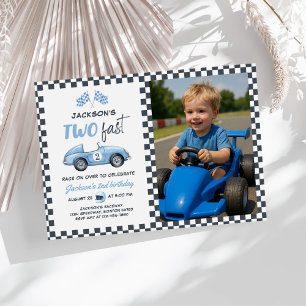 Invitation Deux Fast Blue Race Car 2ème anniversaire Photo
