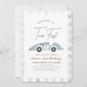 Invitation Deux Fast Blue Race Car Boy 2e anniversaire (Devant)