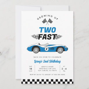 Invitation Deux Fast Blue Vintage Race Car Boy 2e anniversair