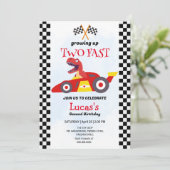 Invitation Deux Fast Dinosaur Race Car 2e fête d'anniversaire (Debout devant)