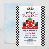 Invitation Deux Fast Dinosaur Race Car 2e fête d'anniversaire (Devant / Derrière)