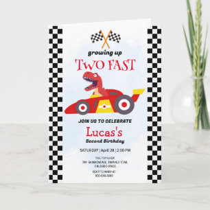 Invitation Deux Fast Dinosaur Race Car 2e fête d'anniversaire