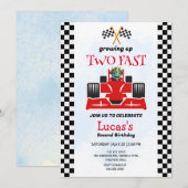 Invitation Deux Fast Dinosaur Race Car 2e fête d'anniversaire (Devant / Derrière)