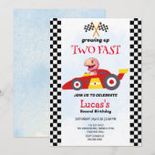 Invitation Deux Fast Dinosaur Race Car 2e fête d'anniversaire (Devant / Derrière)