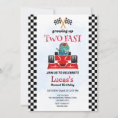 Invitation Deux Fast Dinosaur Race Car 2e fête d'anniversaire (Devant)