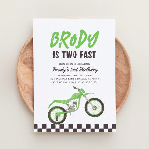Invitation Deux Fast Green Dirt Bike Boy 2e anniversaire