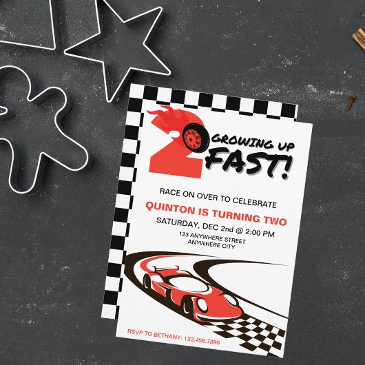 Invitation Deux Fast Party Race Car 2e fête d'anniversaire