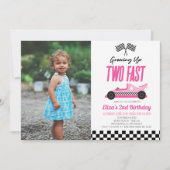 Invitation Deux Fast Pink Race Car 2e fête d'anniversaire (Devant)