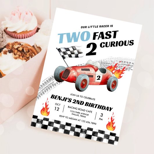 Invitation Deux Fast Race Car 2nd Birthday Racing
