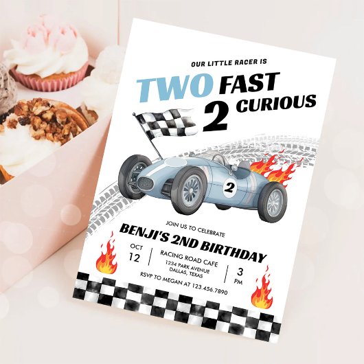 Invitation Deux Fast Race Car 2nd Birthday Racing
