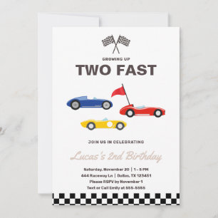 Invitation Deux Fast Race Car Boy 2e fête d'anniversaire