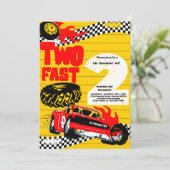 Invitation Deux Fast Race Car Boy 2e fête d'anniversaire (Debout devant)