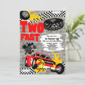 Invitation Deux Fast Race Car Boy 2e fête d'anniversaire (Debout devant)