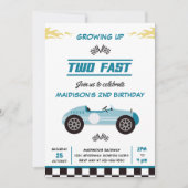 Invitation Deux Fast Race Car Boy 2e fête d'anniversaire (Devant)