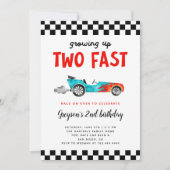 Invitation Deux Fast Race Car Boy 2e fête d'anniversaire (Devant)