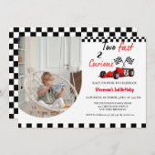 Invitation Deux Fast Race Car Boy 2e fête d'anniversaire (Devant / Derrière)