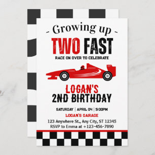 Invitation Deux Fast Race Car Boy 2e fête d'anniversaire