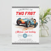 Invitation Deux Fast Race Car Boy 2e fête d'anniversaire (Debout devant)