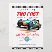 Invitation Deux Fast Race Car Boy 2e fête d'anniversaire (Devant / Derrière)