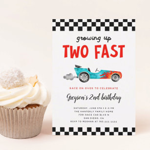 Invitation Deux Fast Race Car Boy 2e fête d'anniversaire