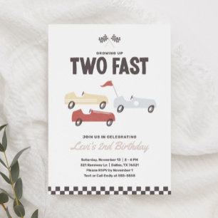 Invitation Deux Fast Race Car Boy 2e fête d'anniversaire
