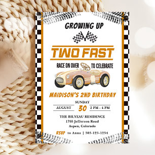 Invitation Deux Fast Race Car Boy 2e fête d'anniversaire