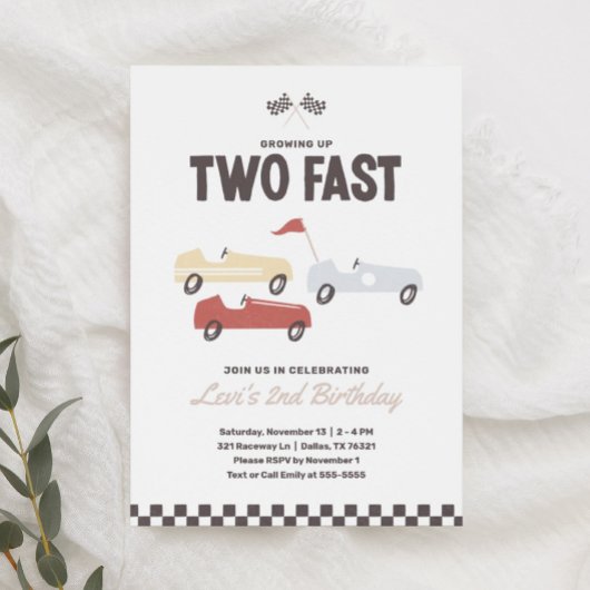 Invitation Deux Fast Race Car Boy 2e fête d'anniversaire