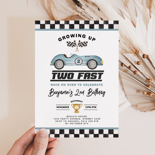 Invitation Deux Fast Race Car Boy 2e fête d'anniversaire