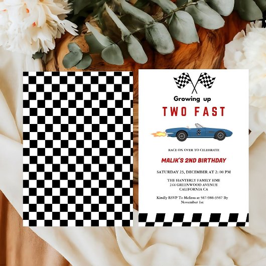 Invitation Deux Fast Race Car Boy 2e fête d'anniversaire
