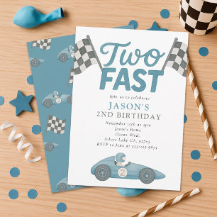 Invitation Deux Fast Race Car Boy 2e fête d'anniversaire