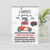 Invitation Deux Fast Race Car Boy 2e fête d'anniversaire (Debout devant)