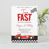 Invitation Deux Fast Race Car Boy 2e fête d'anniversaire (Debout devant)