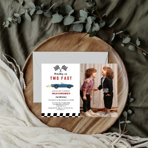 Invitation Deux Fast Race Car Boy 2e fête d'anniversaire conj